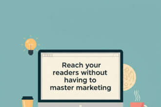 generate a blog post featured image with the tittle ''Reach your readers without having to master marketing
