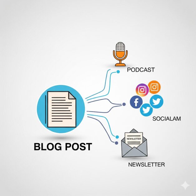 A step-by-step guide to transforming a single blog post into a podcast episode, social media content, and an email newsletter